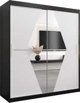 InspireMe - Kledingkast met 2 schuifdeuren, Modern-stijl, Een kledingkast met planken en een spiegel (BxHxD): 180x200x62 - BOLA 180 Zwart Mat + Wit Mat
