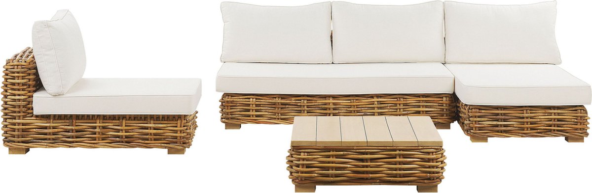 Beliani VARALLO - Loungeset voor 4 - Natuurlijk - Rotan