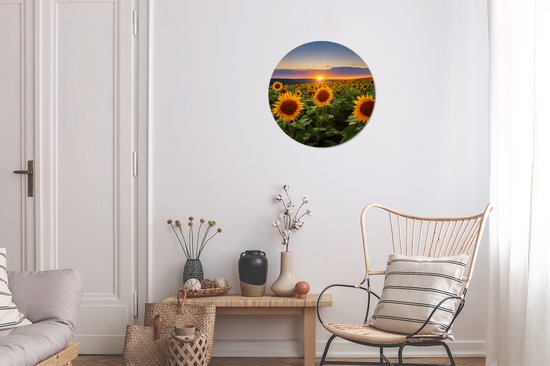 Papier peint cercle - Tournesol - Soleil - Fleurs - Nuit - Jaune - Papier peint autocollant - 30x30 cm - Papier peint autocollant - Papier peint cercle fleurs - Papier peint cercle - Papier peint autocollant