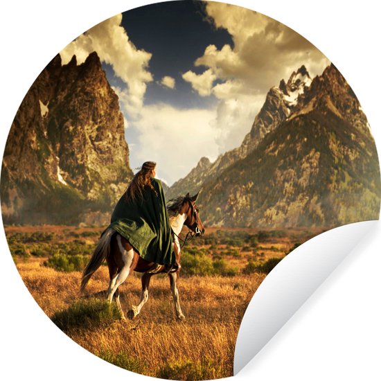 WallCircle - Stickers muraux - Cercle Papier Peint - Cheval - Cavalier - Nature - 100x100 cm - Cercle Mural - Auto Adhésif - Sticker Papier Peint Rond XXL