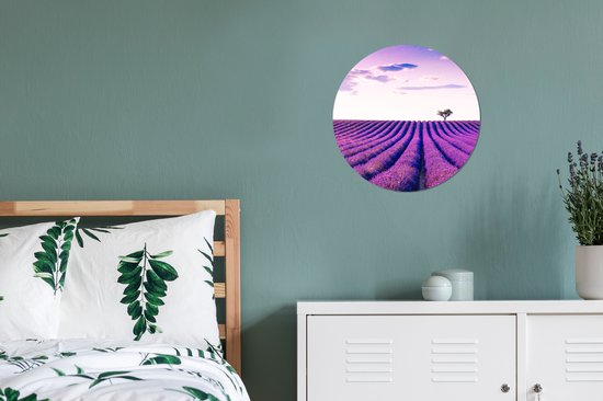 WallCircle - Papier peint cercle - Papier peint autocollant - Lavande - Arbre - Ciel - Violet - Fleurs - Papier peint cercle autocollant - 30x30 cm - Papier peint autocollant - Décoration murale ronde - Papier peint cercle