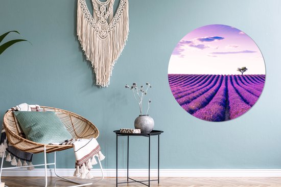 WallCircle - Papier peint cercle - Papier peint autocollant - Lavande - Arbre - Ciel - Violet - Fleurs - Papier peint cercle autocollant - 100x100 cm - Papier peint autocollant - Décoration murale ronde - Papier peint cercle