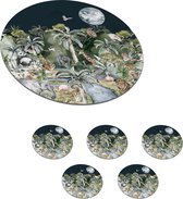 Onderzetters voor glazen - Rond - Kinderen - Jungle - Natuur - Dieren - Planten - 10x10 cm - Glasonderzetters - 6 stuks
