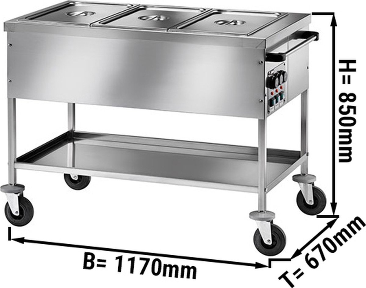 Au bain marie-warmhoudwagen - 3x GN 1/1 | GGM Gastro