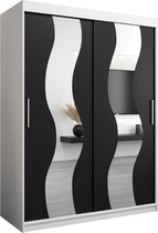 InspireMe - Kledingkast met 2 schuifdeuren, Modern-stijl, Een kledingkast met planken en een spiegel (BxHxD): 150x200x62 - REESE 150 Wit Mat + Zwart