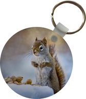 Porte-clés - Écureuil - Noix - Neige - Hiver - Plastique - Rond