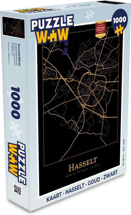 Puzzel Kaart - Hasselt - Goud - Zwart - Legpuzzel - Puzzel 1000 stukjes volwassenen