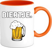 Biertje - Bier kleding cadeau - bierpakket kado idee - grappige bierglazen drank feest teksten en zinnen - Mok - Oranje