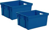 8x caisses de rangement en plastique empilables bleu foncé L44 x l35 x H24 cm - 30 litres - Caisses empilables