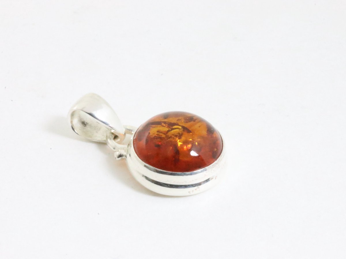 Fijne ronde zilveren hanger met amber aan ketting | bol.com