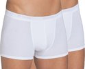 Twee witte Sloggi boxershorts met een lichtgrijze tailleband met logo.