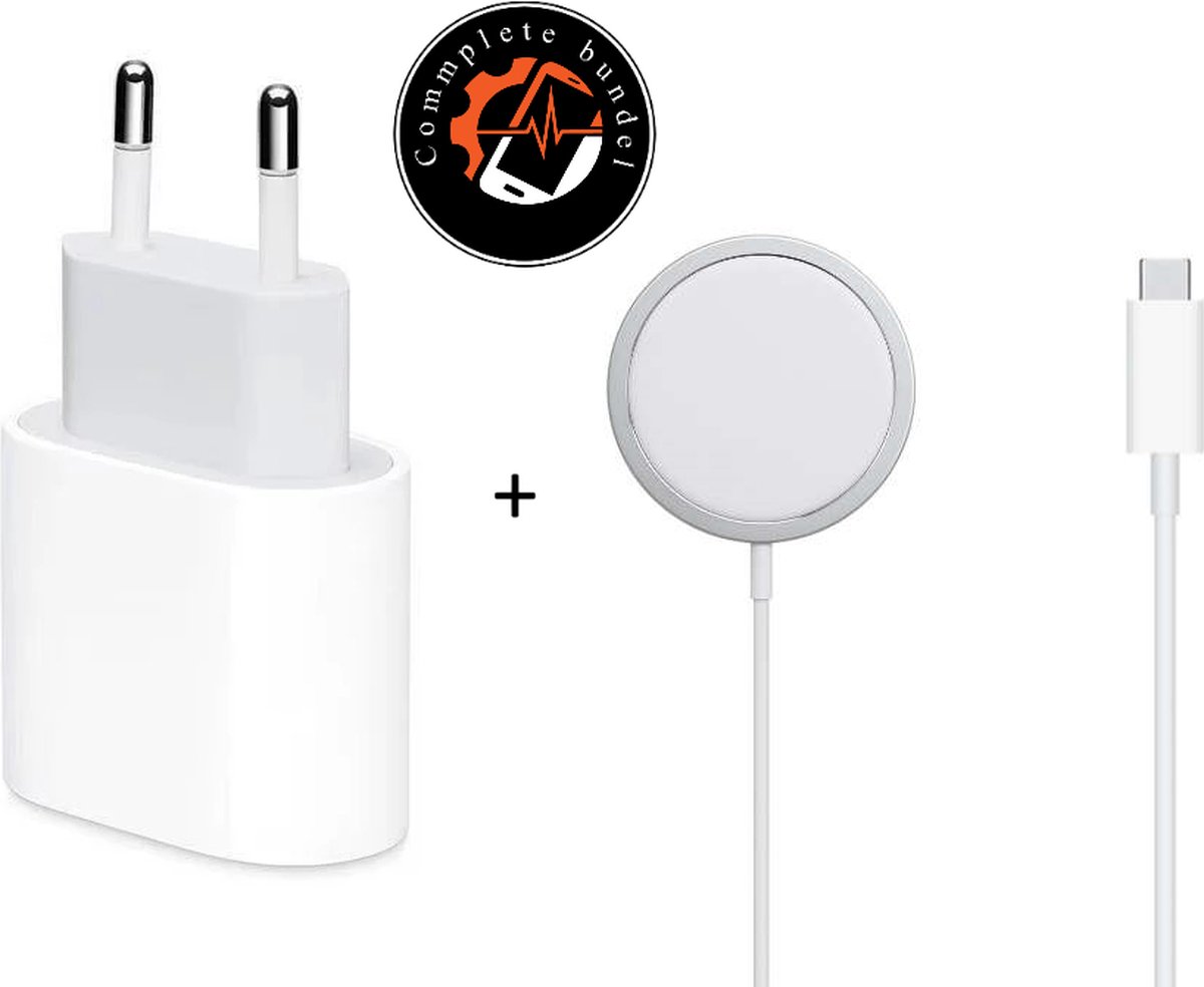 MagSafe Draadloze Oplader lader voor iPhone 12 13 14 Pro Max - 15W Draadloos Opladen - Wit - Inclusief 20W Snellader