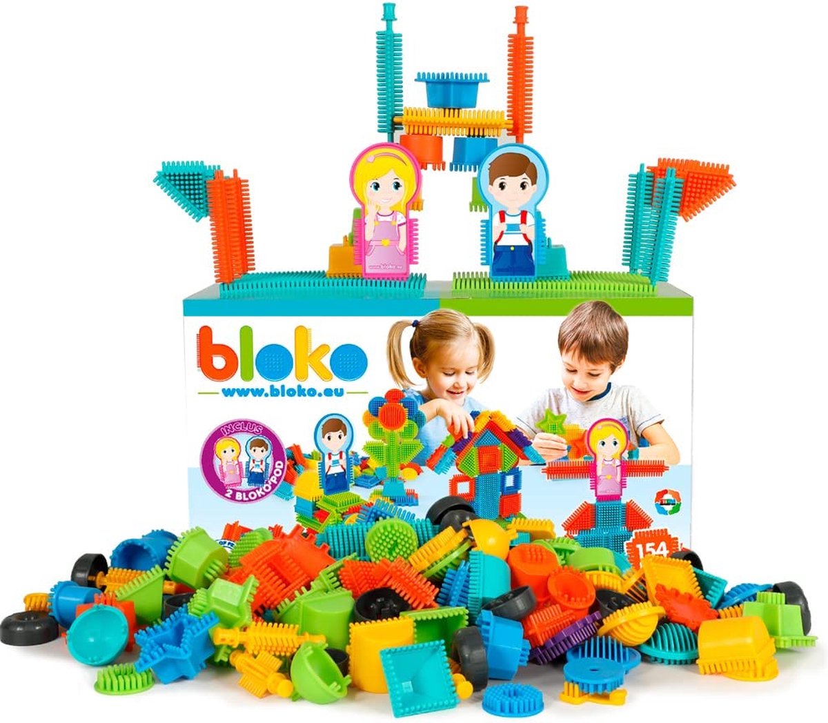Bloko® - Nopper - Jouets de construction - 154 pièces - 2 plaques de base -  2 BlokoFriends