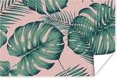 Poster Bladeren - Roze - Patroon - Meisjes - Kinderen - Groen - Kindje - 60x40 cm - Poster Meisjeskamer - Poster Kinderkamer Meisje