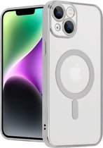 ShieldCase geschikt voor Apple iPhone 14 hoesje transparant Magneet metal coating - zilver - Backcover case doorzichtig - Shockproof hoesje - Met oplaad ring