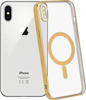 ShieldCase geschikt voor Apple iPhone X/Xs hoesje transparant Magneet metal coating - goud - Backcover hoesje magneet - Doorzichtig hoesje met oplaad functie