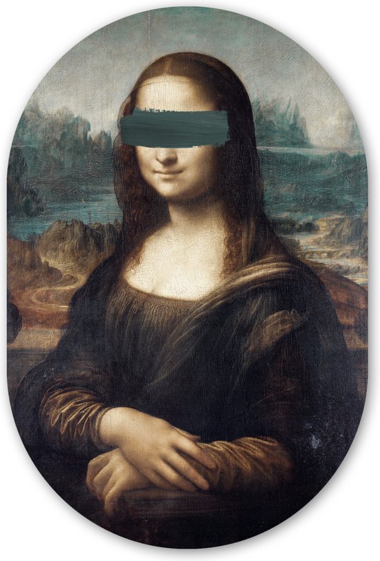 Muurovaal - Kunststof Wanddecoratie - Ovalen Schilderij - Mona Lisa - Leonardo da Vinci - Groen - 80x120 cm - Ovale spiegel vorm op kunststof