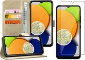 Hoesje geschikt voor Samsung A03 - Book Case Leer Wallet Cover Portemonnee Pasjeshouder Hoes Goud - Tempered Glass Screenprotector