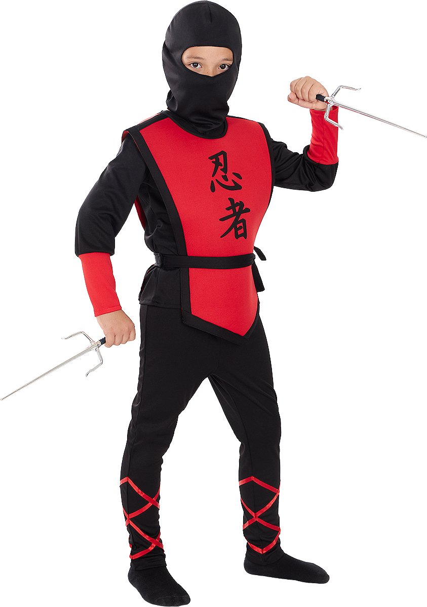 FUNIDELIA Rode Ninja Kostuum voor jongens - Maat: 135 - 152 cm - Rood