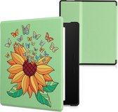 kwmobile hoes geschikt voor Amazon Kindle Oasis 10. Generation - Magnetische sluiting - E reader cover in geel / groen - Zonnebloem met vlinders design