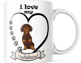 Dog Lover Mok met tekst: I love my dachshund chocokleur | Honden Liefhebber | Honden Spreuk | Cadeau | Grappige mok | Koffiemok | Koffiebeker | Theemok | Theebeker