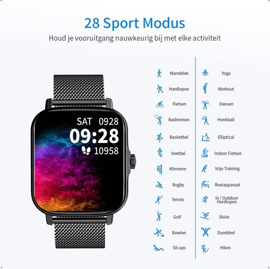 Avalue Smartwatch Heren, Dames en Kinderen - Horloge Voor IOS, Android en HarmonyOS - Met Extra Bandje