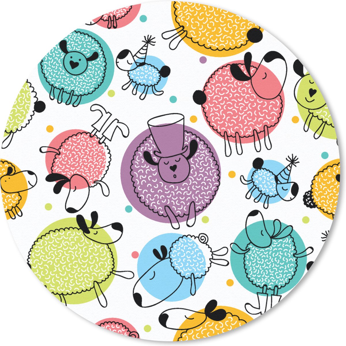 Muismat rond 30x30 cm - Mousepad Schapen - Stippen - Patronen - Ronde muismatten