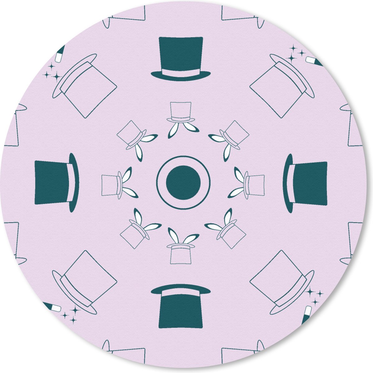 Muismat rond 30x30 cm - Mousepad Goochelaar - Patronen - Konijnen - Ronde muismatten