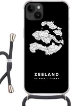 Geschikt voorApple Iphone 14 Plus - Crossbody Case - Zeeland - Wegenkaart Nederland - Zwart - Siliconen - Crossbody - Backcover met Koord - Telefoonhoesje met koord - Hoesje met touw