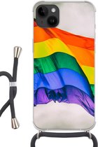 Geschikt voorApple Iphone 14 Plus - Crossbody Case - Foto van een regenboog vlag - Siliconen - Crossbody - Backcover met Koord - Telefoonhoesje met koord - Hoesje met touw