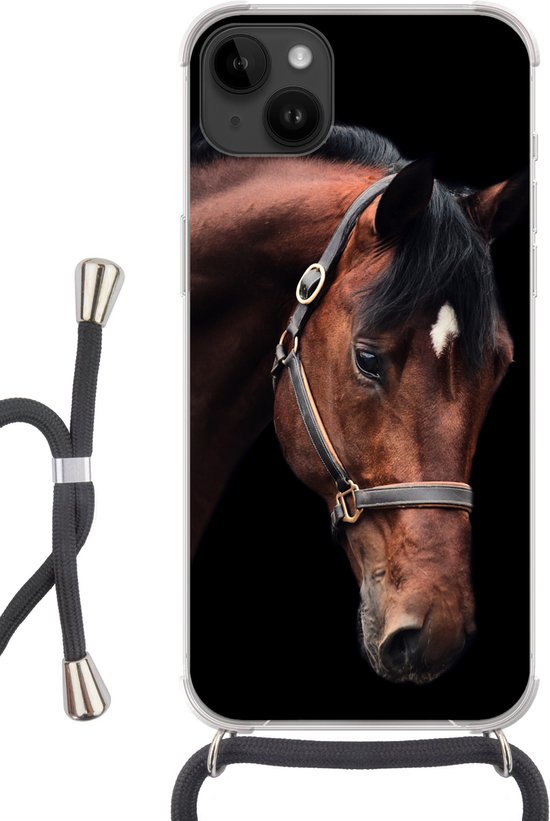 Apple iPhone 14 Plus - Étui à bandoulière - Cheval - Licou - Marron - Siliconen - Bandoulière - Coque arrière avec cordon - Étui pour téléphone avec cordon - Étui avec corde