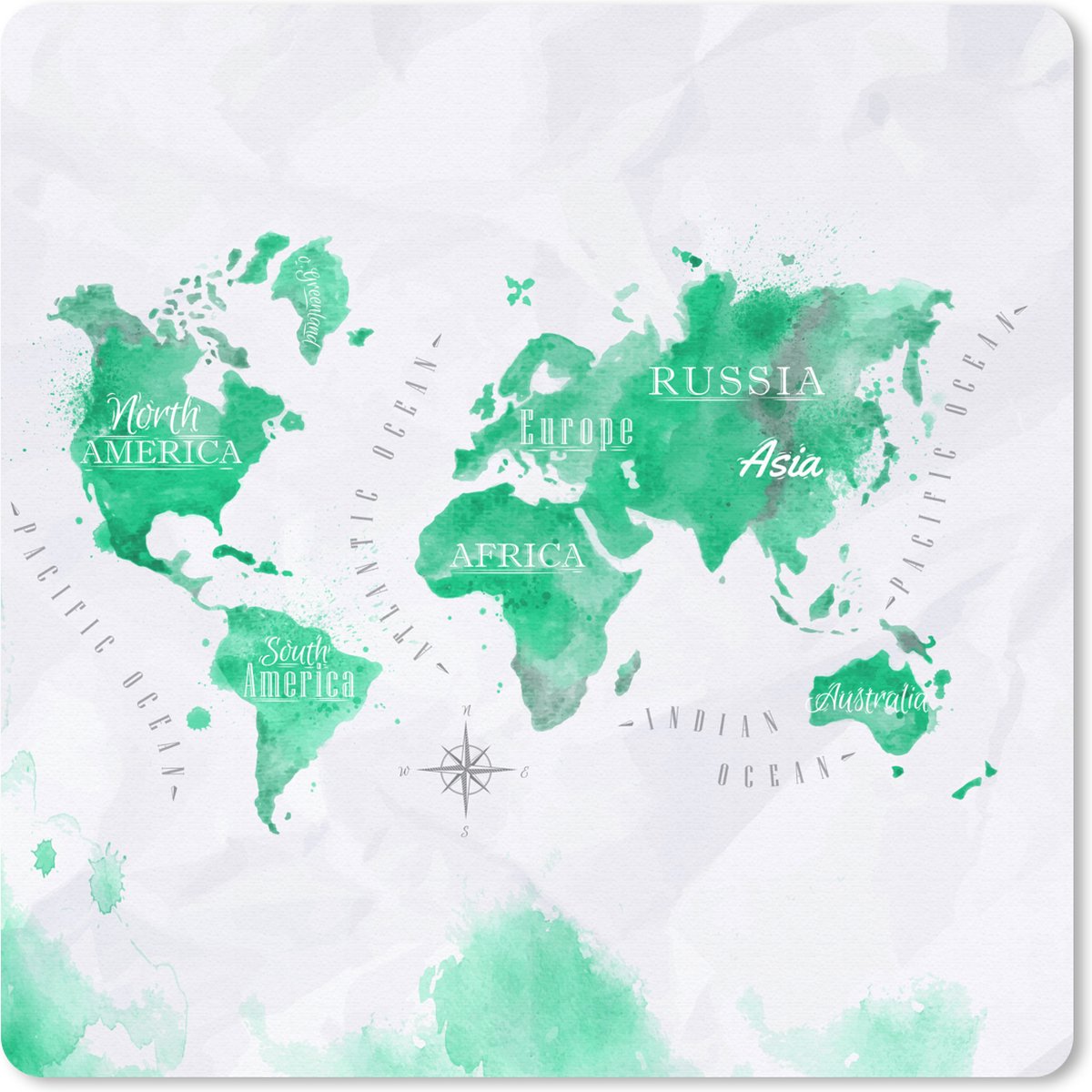 Muismat 30x30 cm - Mousepad Wereldkaarten - Groen - Verf - Muismatten