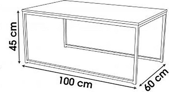 Dimensions de la plus grande table basse avec plateau en bois et cadre en métal noir.