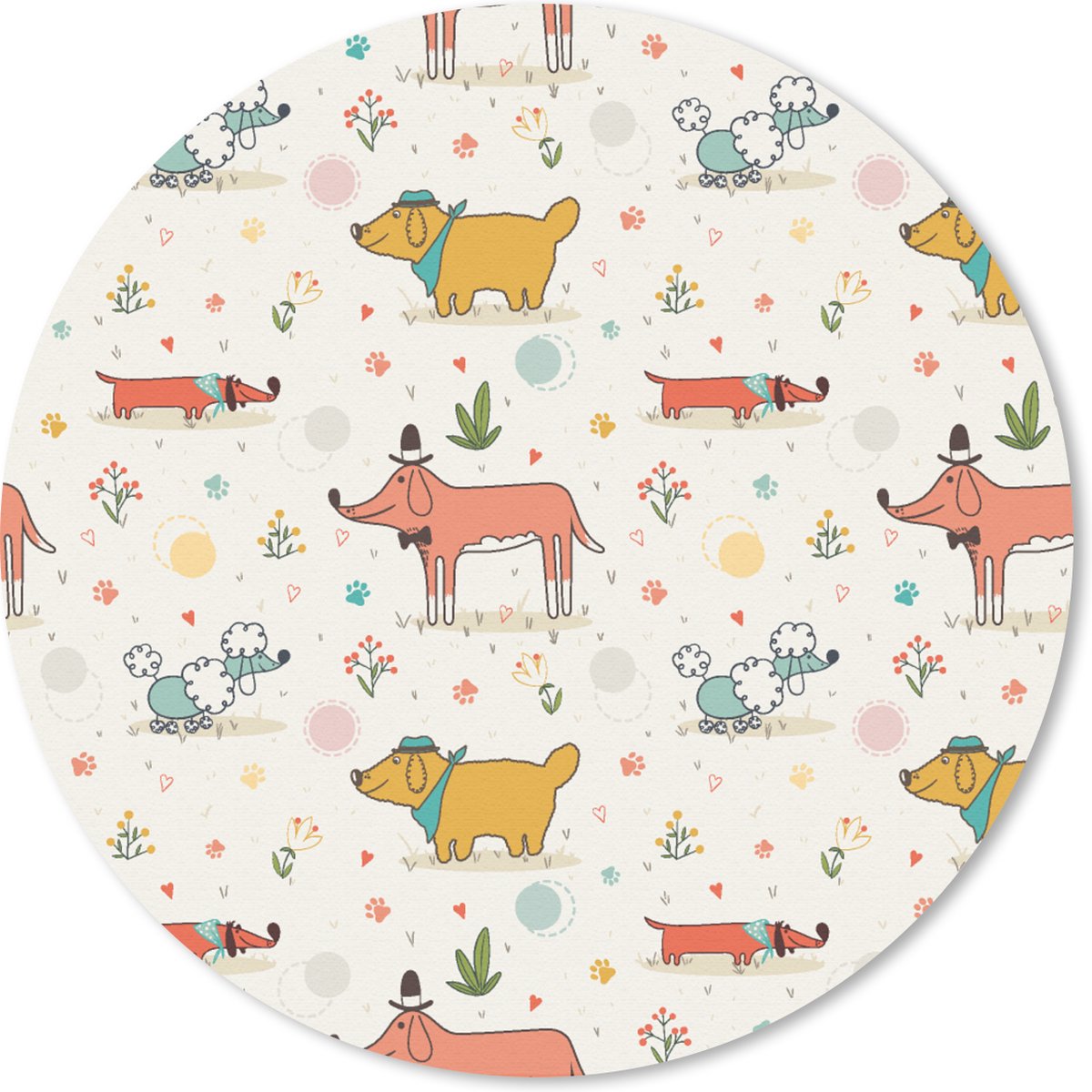 Muismat rond 20x20 cm - Mousepad Hond - Teckel - Patronen - Bloemen - Ronde muismatten