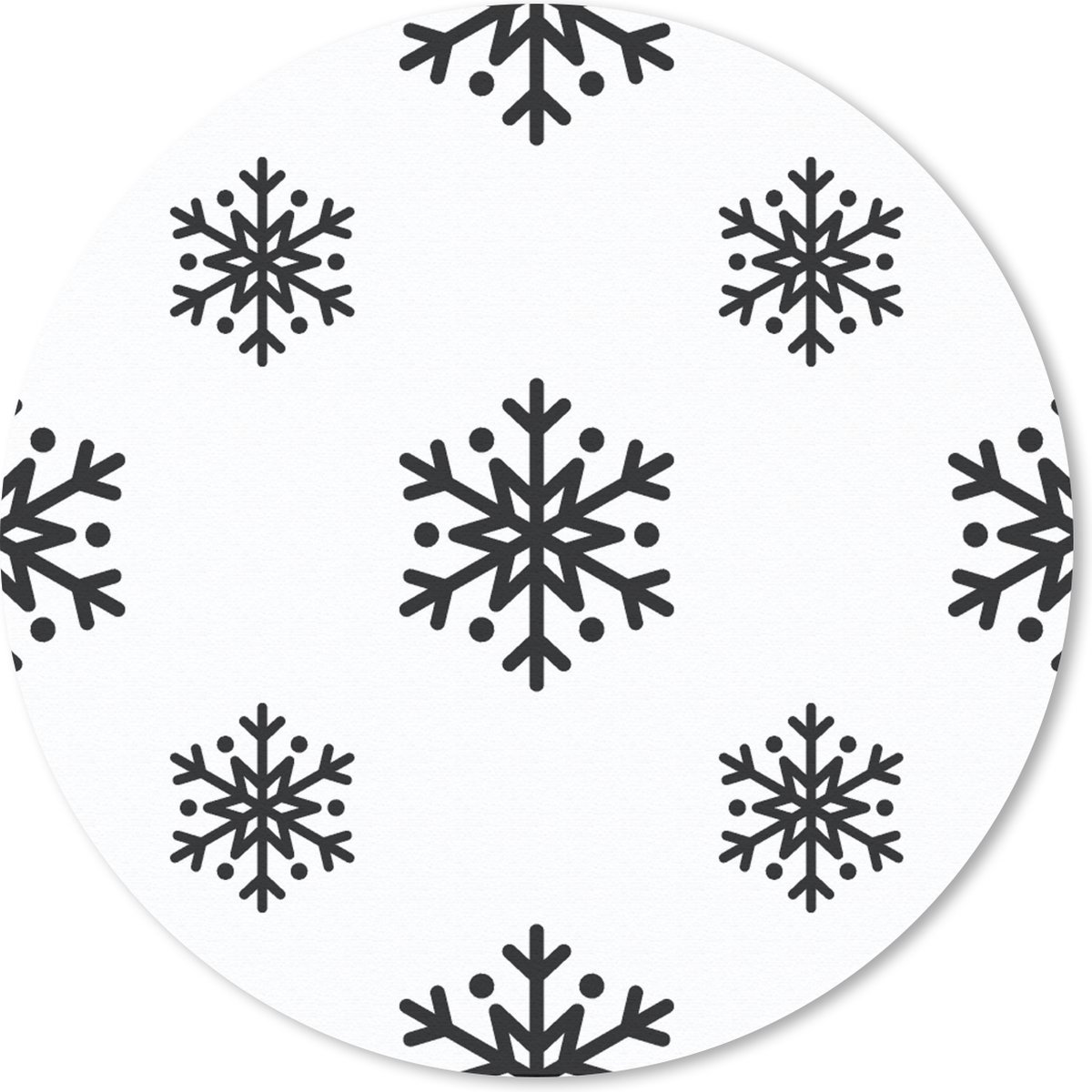 Muismat rond 30x30 cm - Mousepad Sneeuwvlok - Winter - Zwart - Wit - Patronen - Ronde muismatten - Kerst - Cadeau - Kerstcadeau voor mannen en voor vrouwen