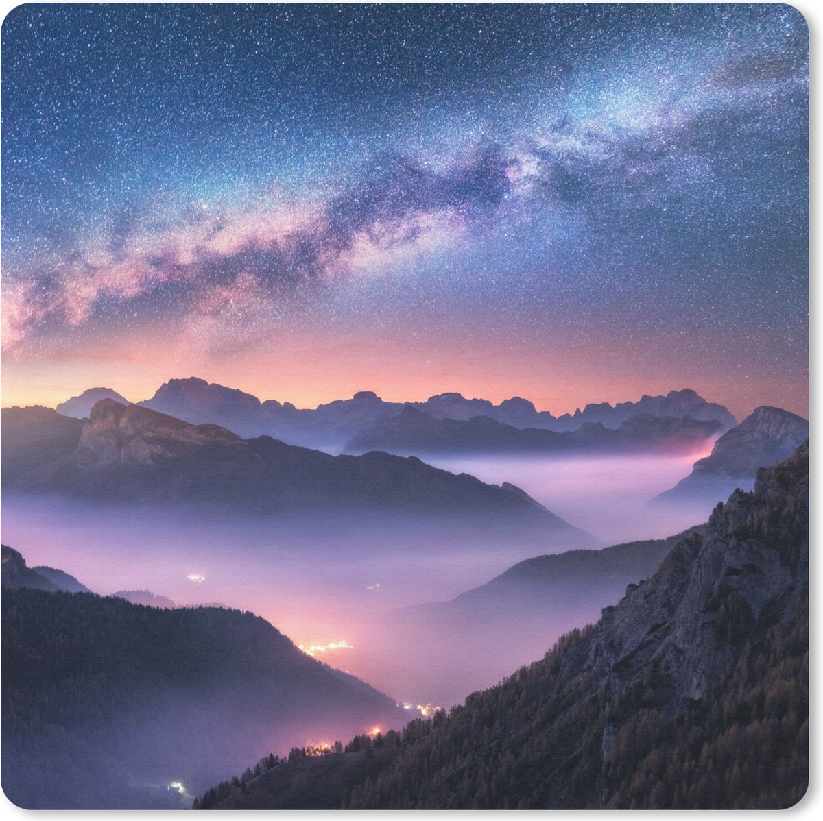 Muismat 30x30 cm - Mousepad Bergen - Sterrenhemel - Mist - Muismatten