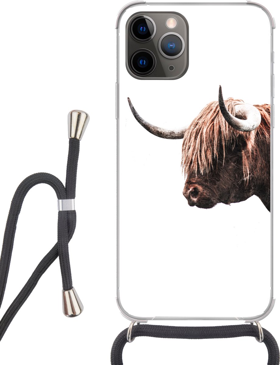 Telefoonhoesje Geschikt voor iPhone 13 Pro Max - Schotse hooglander - Hoorn - Portret - Siliconen - Crossbody - Backcover met Koord - Telefoonhoesje met koord - Hoesje met touw Telefoonhoesje