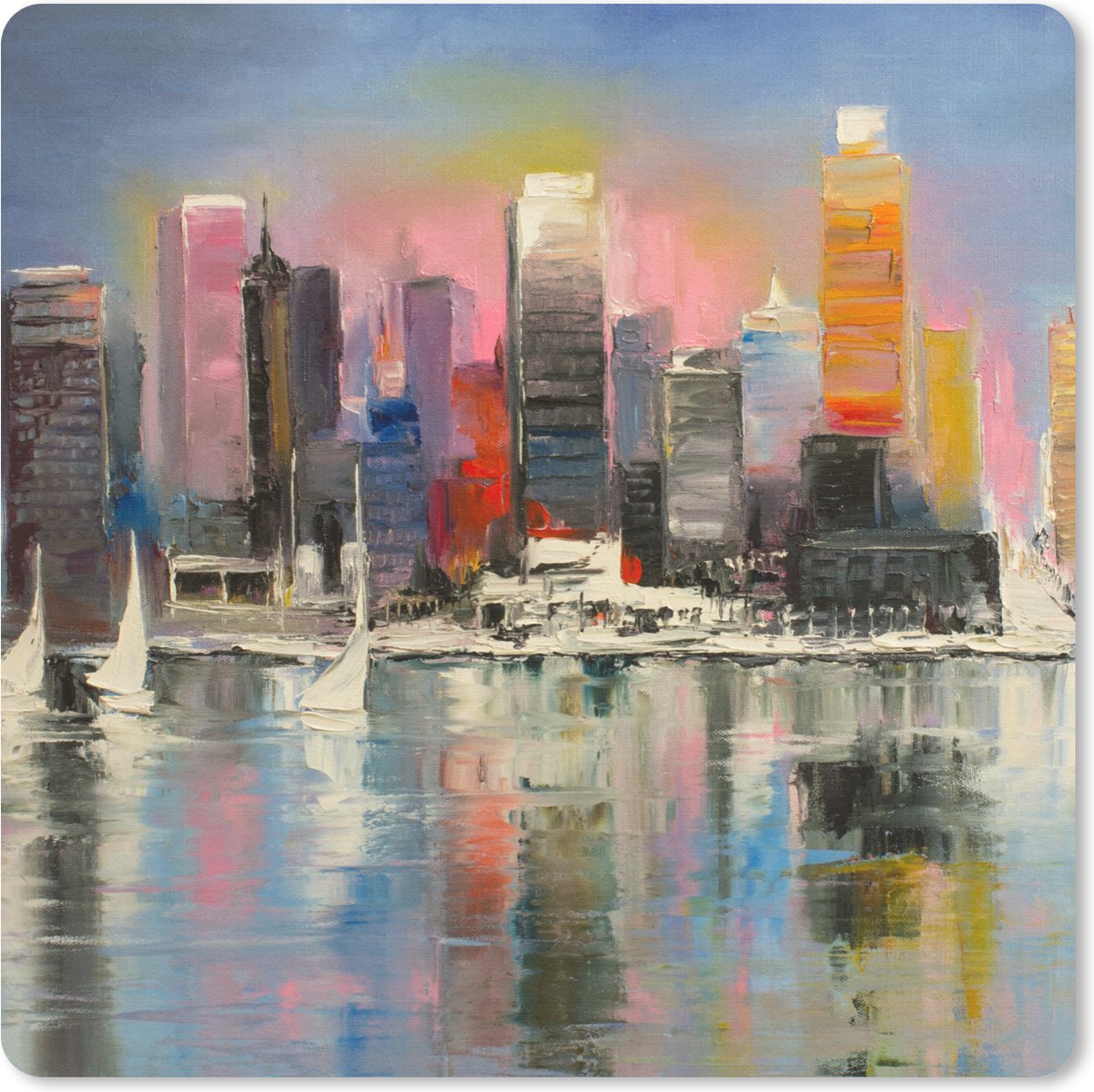 Muismat 30x30 cm - Mousepad Schilderij - Olieverf - Skyline - Water - Muismatten