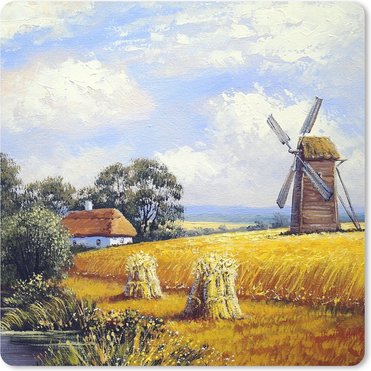 Muismat 20x20 cm - Mousepad Schilderij - Boerderij - Molen - Olieverf - Muismatten