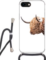 Coque avec cordon iPhone SE 2020 - Highlander écossais - Panthère - Wit - Siliconen - Bandoulière - Coque arrière avec cordon - Coque pour téléphone avec cordon - Coque avec corde