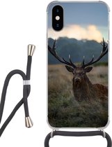 Telefoonhoesje Geschikt voor iPhone X - Hert - Weiland - Gewei - Siliconen - Crossbody - Backcover met Koord - Telefoonhoesje met koord - Hoesje met touw Telefoonhoesje