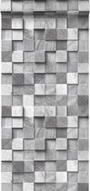 ESTAhome behangpapier 3D-houtmotief grijs - 138527 - 53 cm x 10,05 m