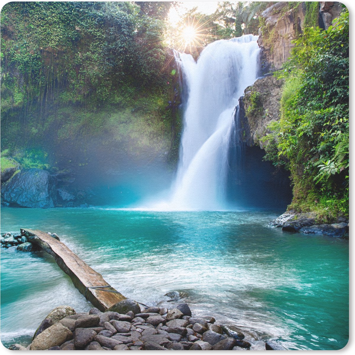 Muismat 30x30 cm - Mousepad Waterval - Stenen - Landschap - Planten - Water - Muismatten