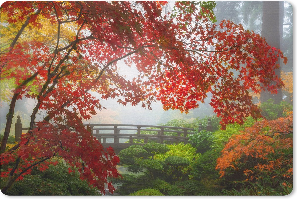 Bureau onderlegger - Muismat - Bureau mat - Japanse esdoorn - Bomen - Brug - Natuur - Japans - 60x40 cm