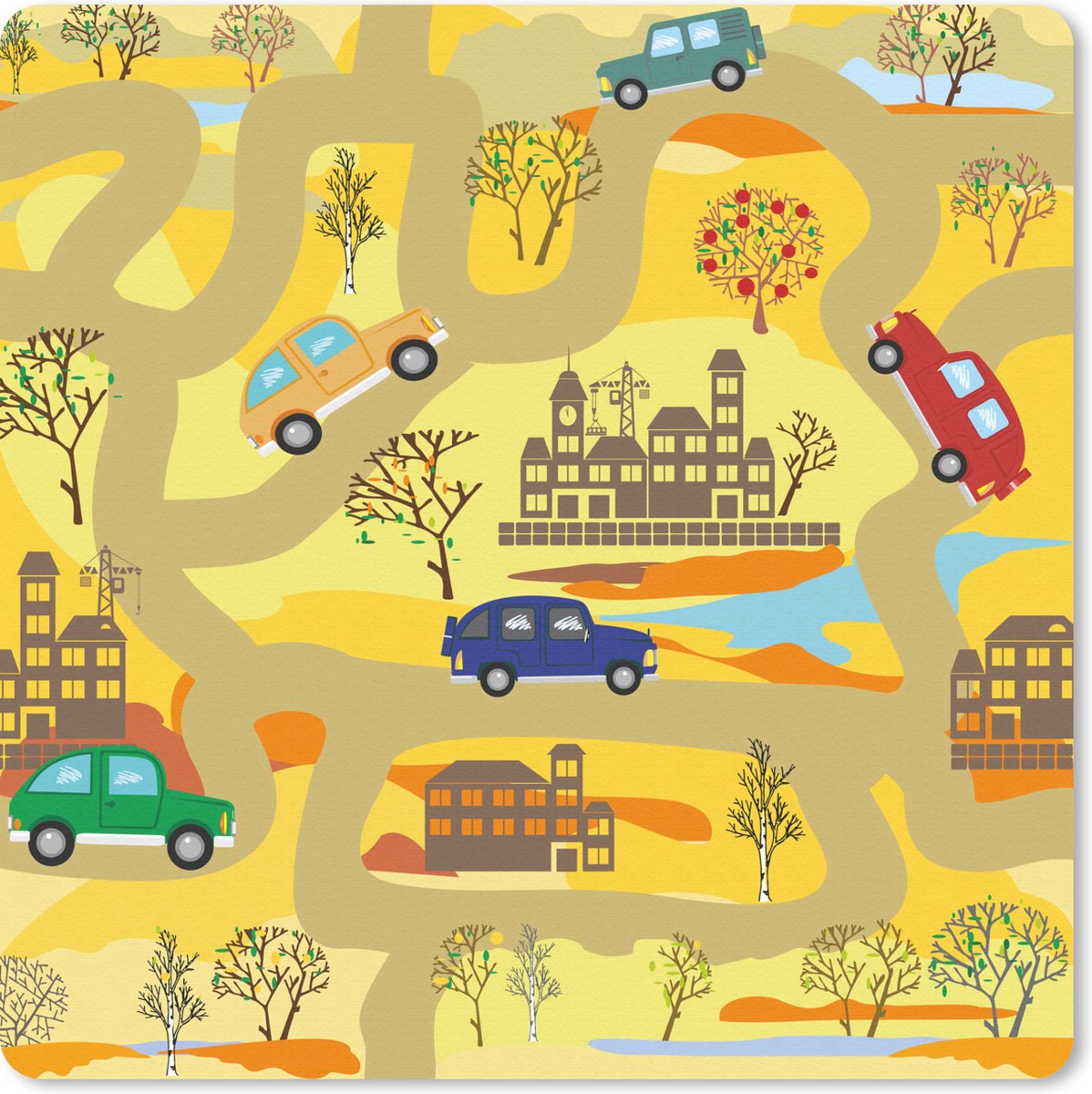 Muismat 20x20 cm - Mousepad Kinderen - Woestijn - Auto - Wegen - Muismatten