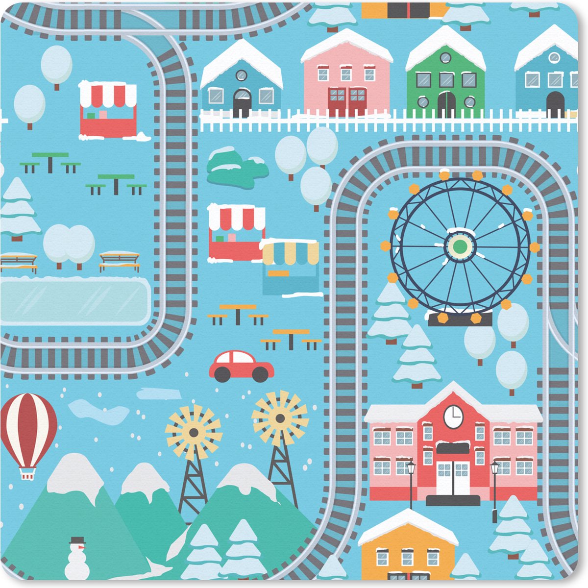 Muismat 30x30 cm - Mousepad Winter - Trein - Sneeuw - Blauw - Muismatten