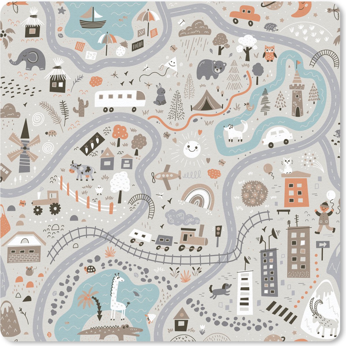 Muismat 20x20 cm - Mousepad Auto - Kinderen - Stad - Dieren - Muismatten