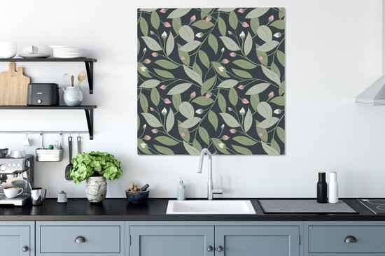 Tableau sur toile Fleurs - Feuilles - Motifs - 90x90 cm - Décoration murale