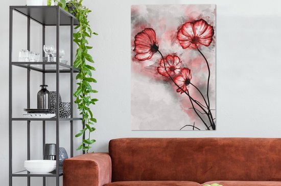 Peintures sur toile - Fleurs - Aquarelle - Rouge - 80x120 cm - Décoration murale