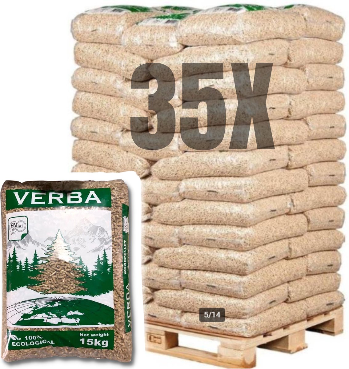 Houtpellets Pellets voor pelletkachel 35 x 15 kg Naaldhout